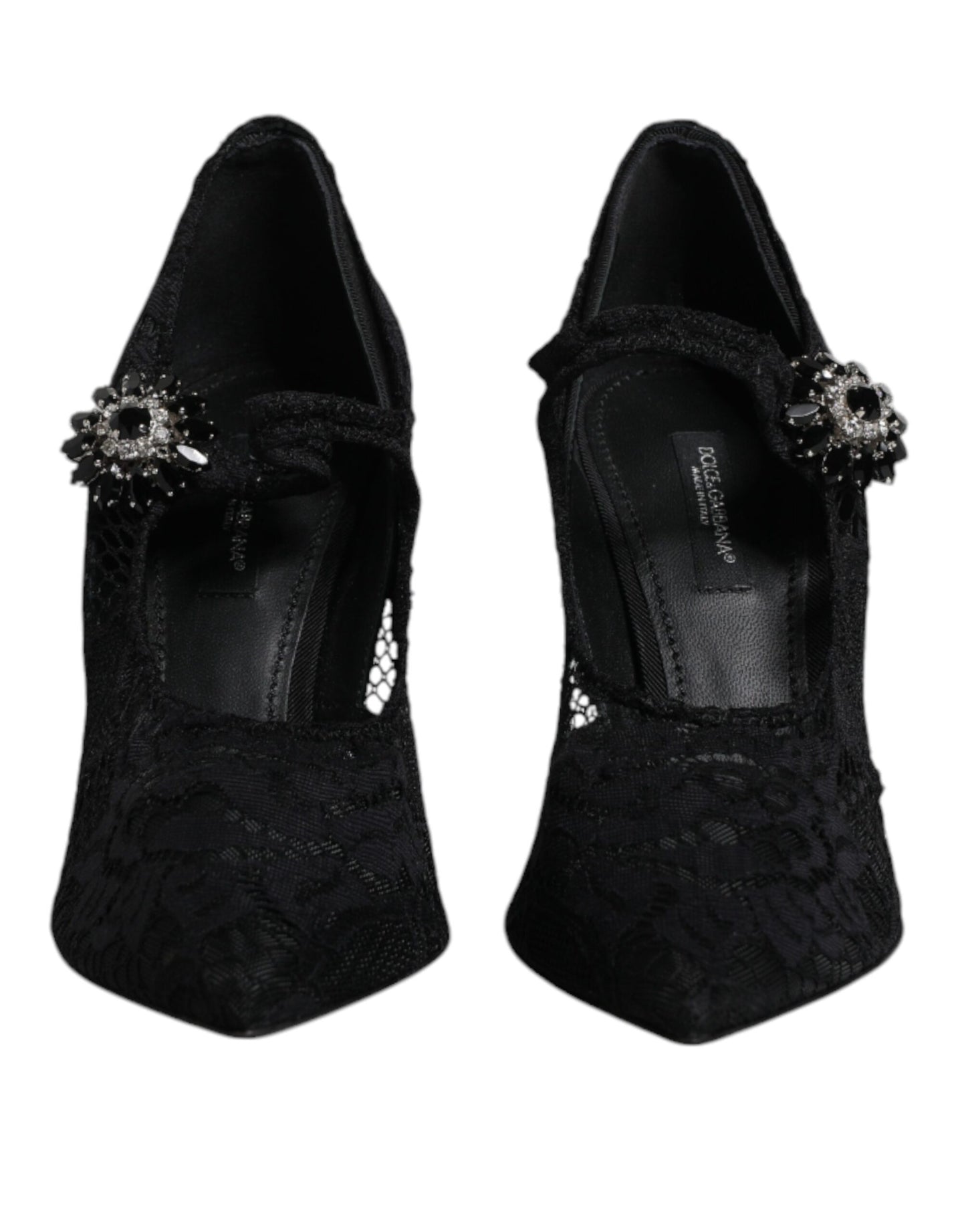 Dolce &amp; Gabbana – Mary-Jane-Pumps mit schwarzer Spitze und Kristallen
