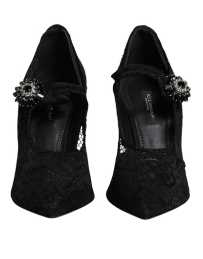 Dolce &amp; Gabbana – Mary-Jane-Pumps mit schwarzer Spitze und Kristallen