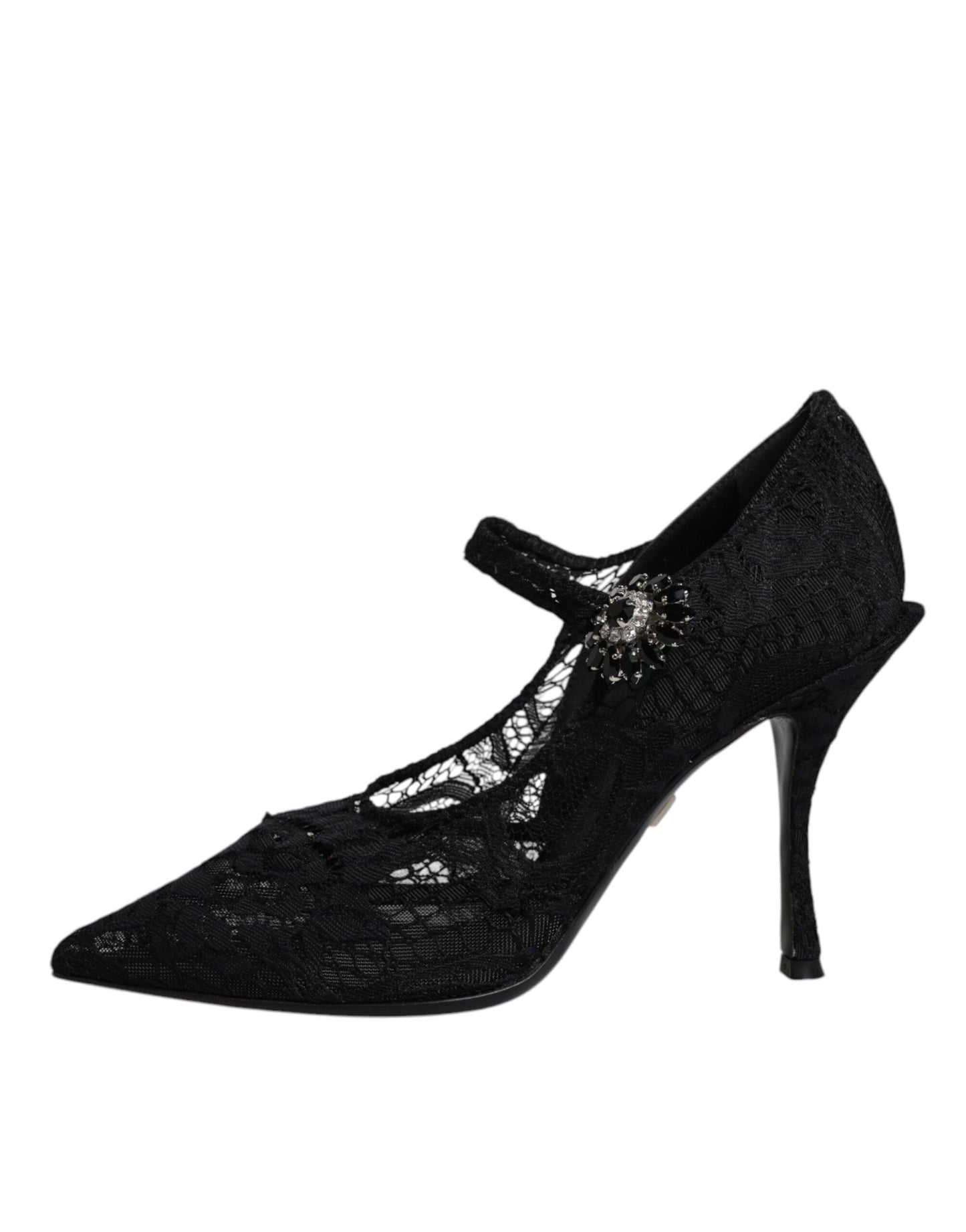 Dolce &amp; Gabbana – Mary-Jane-Pumps mit schwarzer Spitze und Kristallen