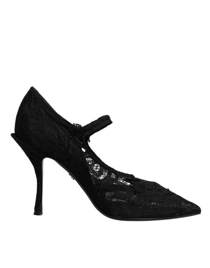 Dolce &amp; Gabbana – Mary-Jane-Pumps mit schwarzer Spitze und Kristallen