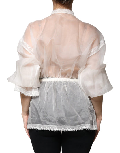 Dolce &amp; Gabbana – Weißes Blusentop mit Ascot-Kragen und langen Ärmeln
