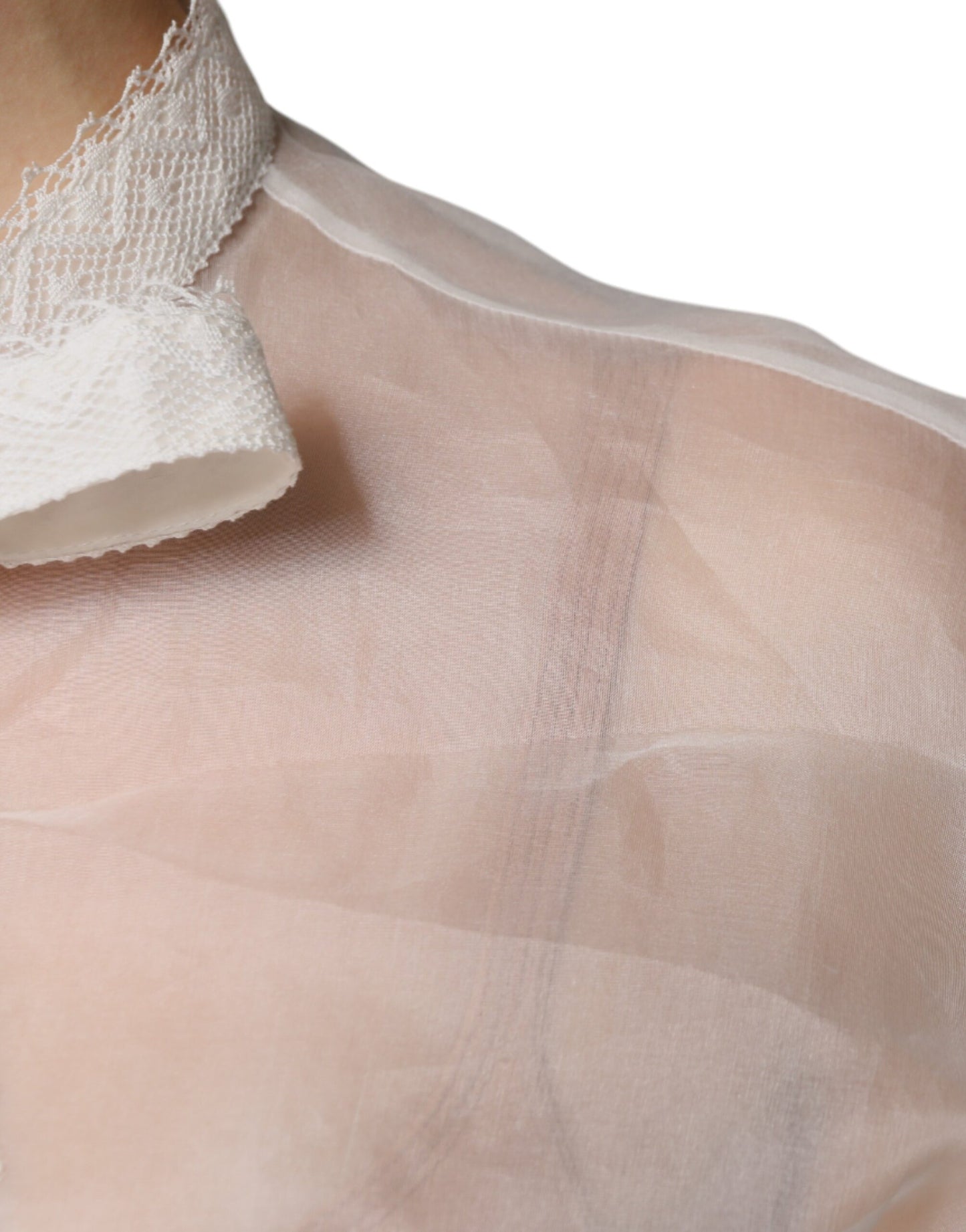 Dolce &amp; Gabbana – Weißes Blusentop mit Ascot-Kragen und langen Ärmeln