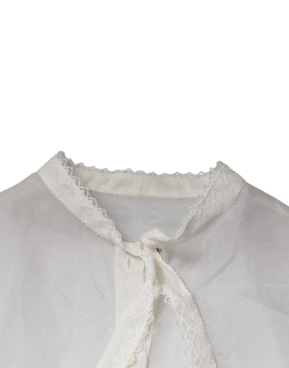 Dolce &amp; Gabbana – Weißes Blusentop mit Ascot-Kragen und langen Ärmeln