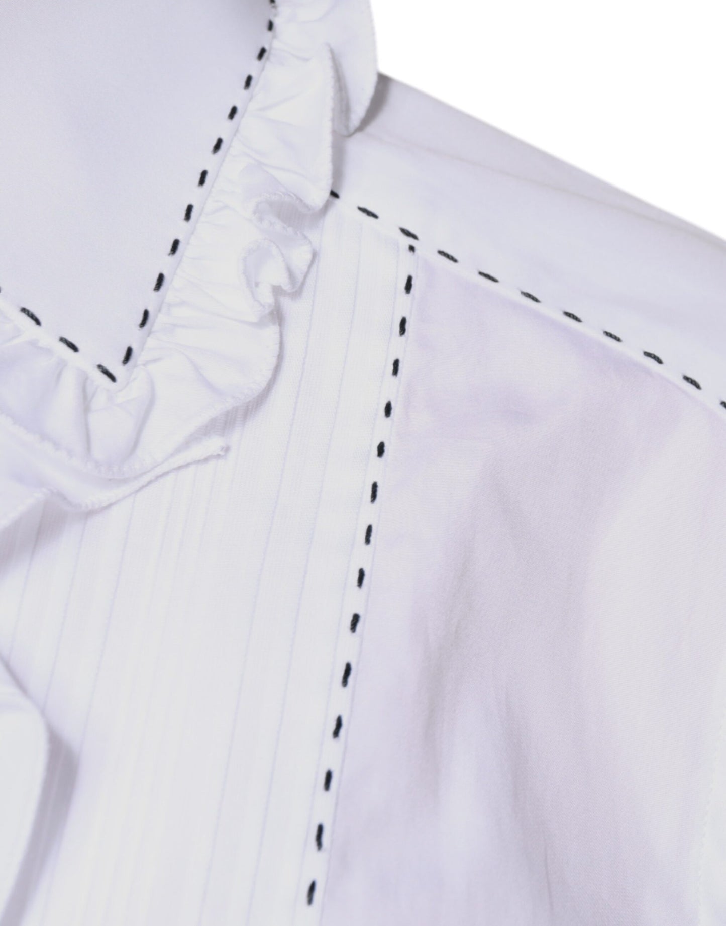 بلوزة دولتشي آند غابانا بيضاء من القطن بأكمام طويلة وياقة مكشكشة