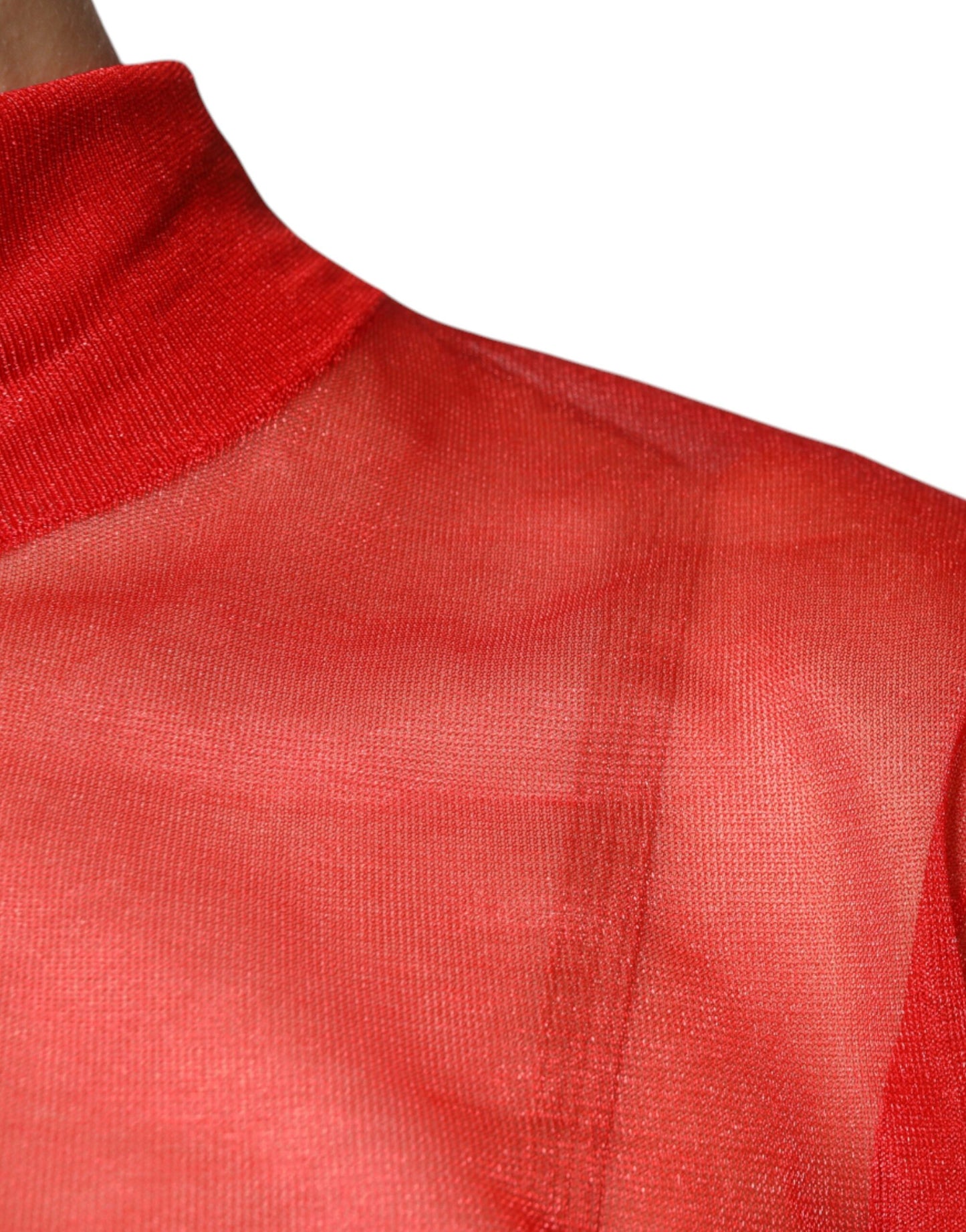 Dolce &amp; Gabbana, rotes Rollkragen-Bluse-Oberteil aus Netzstoff mit langen Ärmeln