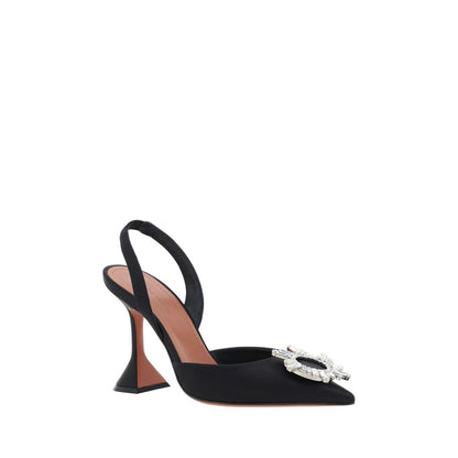 Amina Muaddi Black Calf Leather Bos Taurus High Heel Pumps