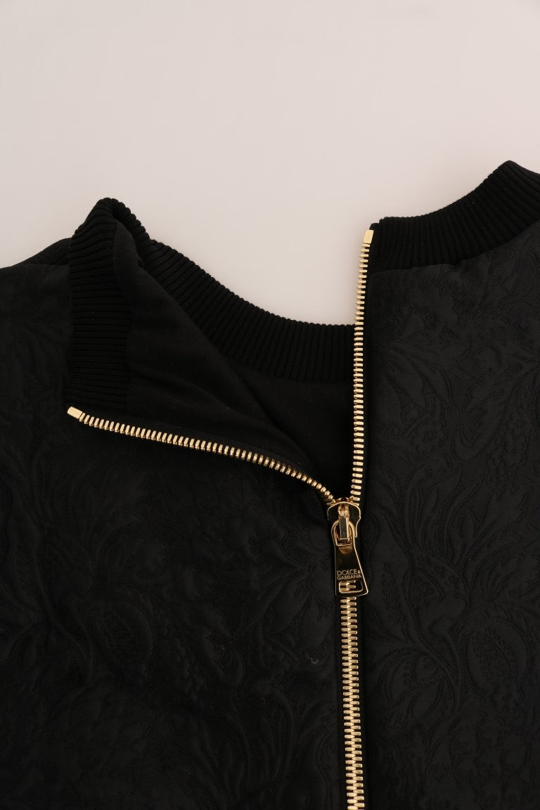 Dolce &amp; Gabbana – Schwarzer Brokat-Cocktailpullover mit Kristallen