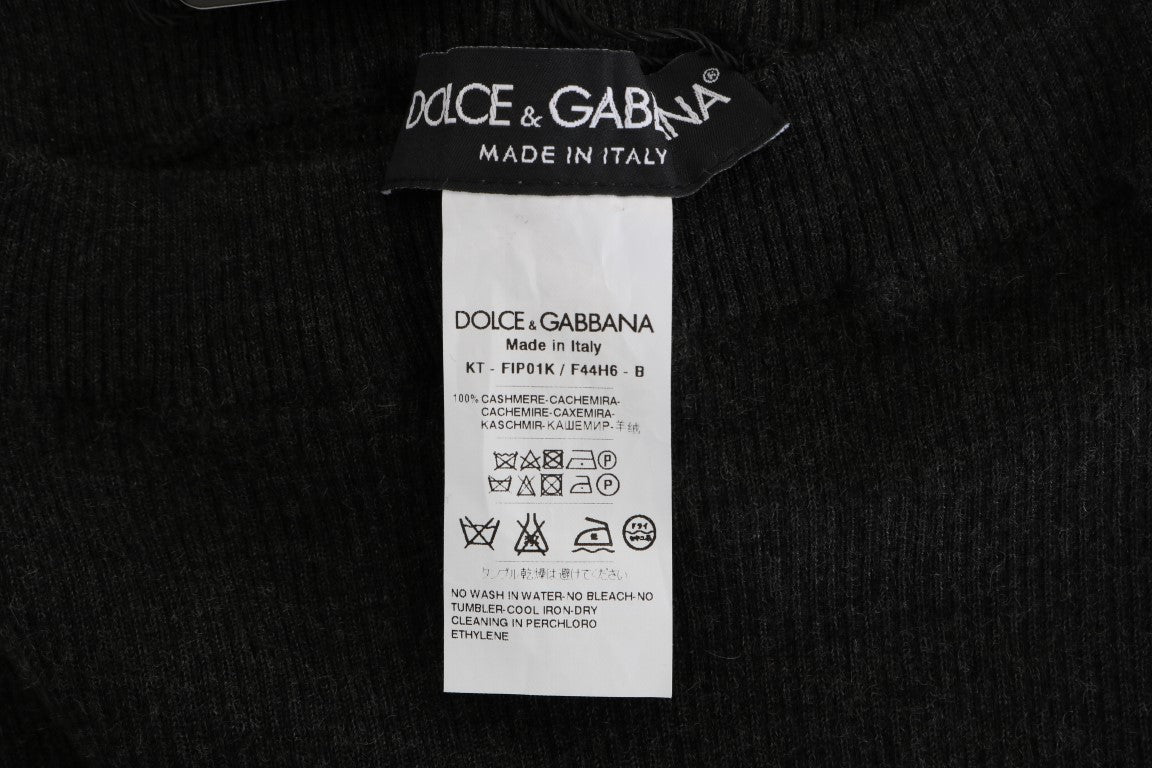 Dolce &amp; Gabbana Graue gerippte Stretch-Strumpfhose aus Kaschmir