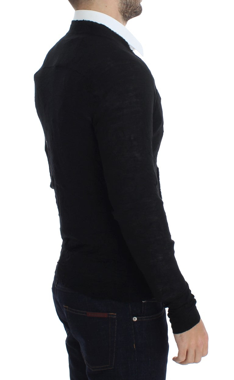 Costume National – Schwarze Strickjacke aus feiner Wolle mit Knöpfen