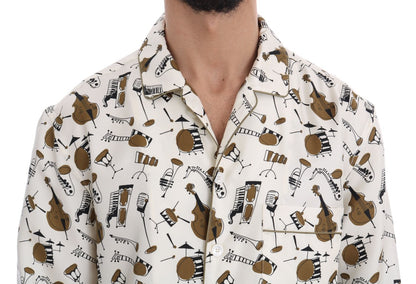 Dolce &amp; Gabbana Weißes Seidenhemd mit JAZZ-Motivdruck