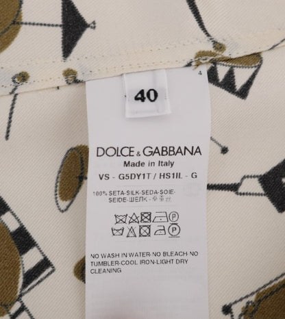 Dolce &amp; Gabbana Weißes Seidenhemd mit JAZZ-Motivdruck