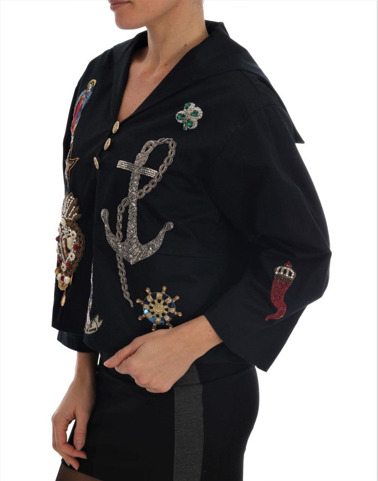 Dolce &amp; Gabbana Blaue Kristall MAMMA Sicily Jacke