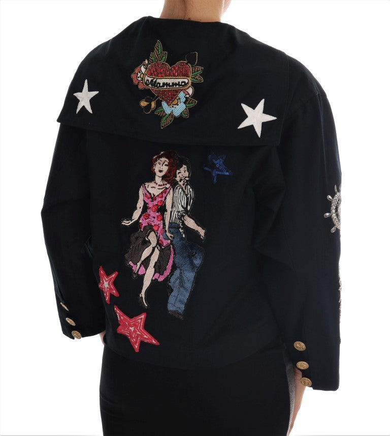 Dolce &amp; Gabbana Blaue Kristall MAMMA Sicily Jacke