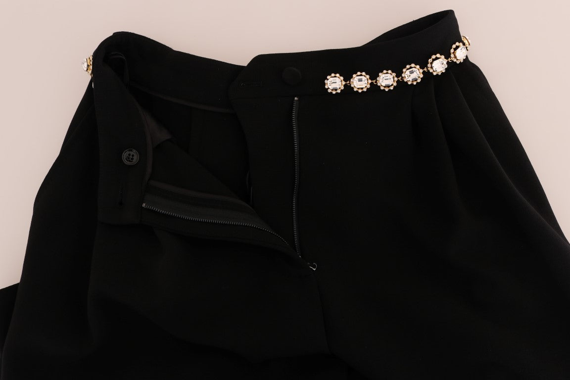 Dolce &amp; Gabbana Schwarze Stretch-Hose aus Wolle mit Kristallen