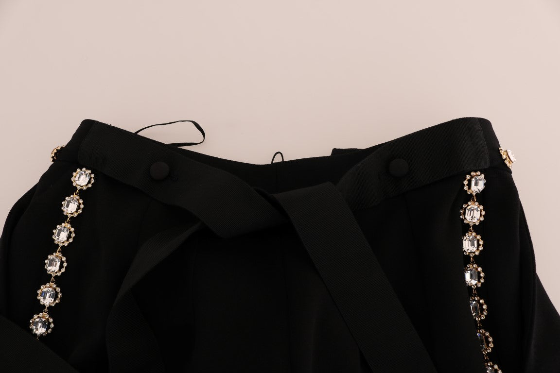 Dolce &amp; Gabbana Schwarze Stretch-Hose aus Wolle mit Kristallen
