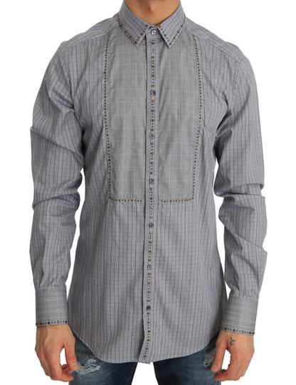 Dolce &amp; Gabbana Grau kariertes GOLD Slim Fit-Hemd aus Baumwolle