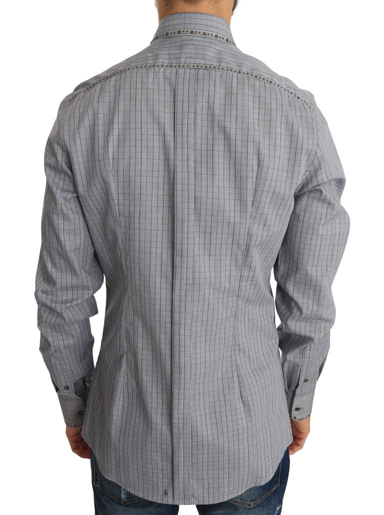 Dolce &amp; Gabbana Grau kariertes GOLD Slim Fit-Hemd aus Baumwolle
