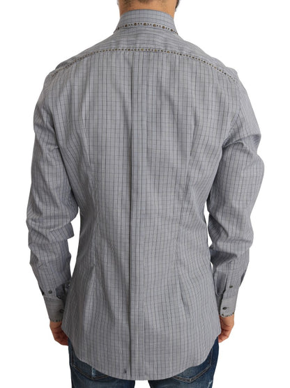 Dolce &amp; Gabbana Grau kariertes GOLD Slim Fit-Hemd aus Baumwolle
