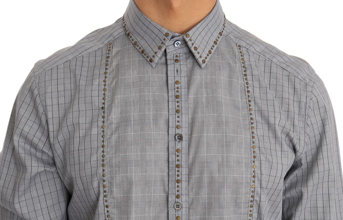 Dolce &amp; Gabbana Grau kariertes GOLD Slim Fit-Hemd aus Baumwolle