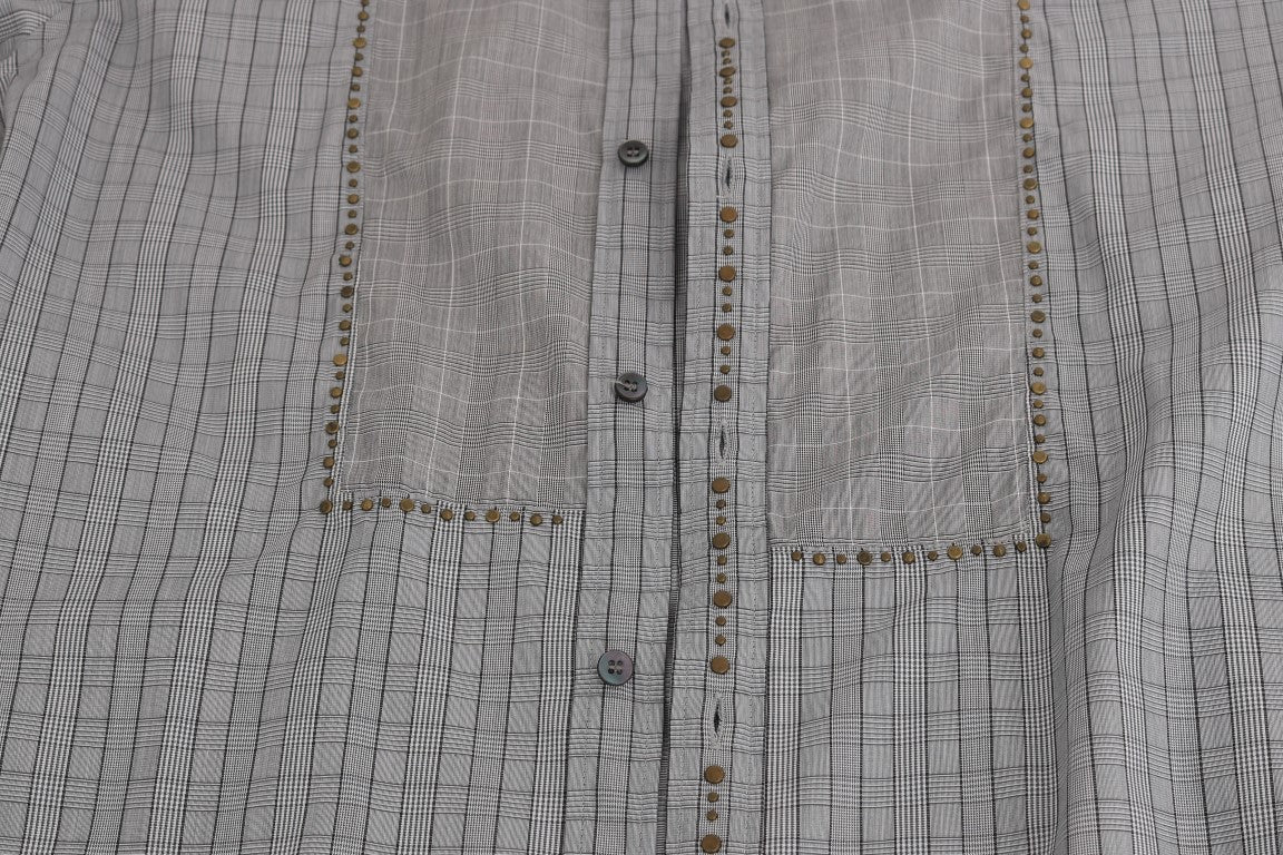 Dolce &amp; Gabbana Grau kariertes GOLD Slim Fit-Hemd aus Baumwolle