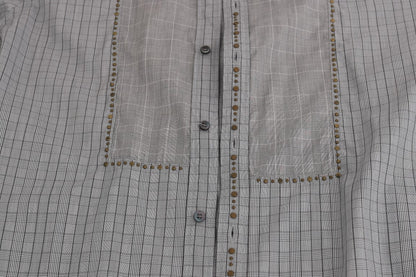 Dolce &amp; Gabbana Grau kariertes GOLD Slim Fit-Hemd aus Baumwolle