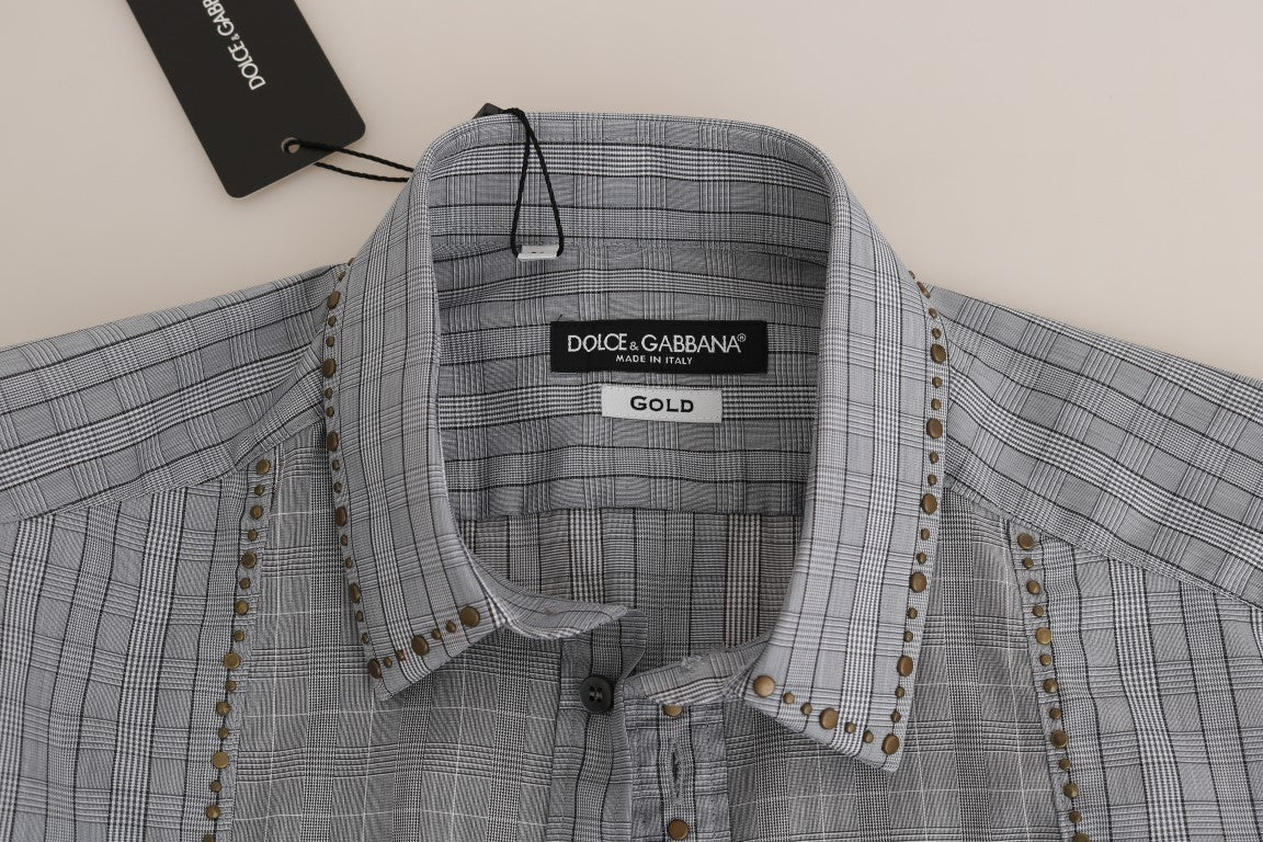 Dolce &amp; Gabbana Grau kariertes GOLD Slim Fit-Hemd aus Baumwolle