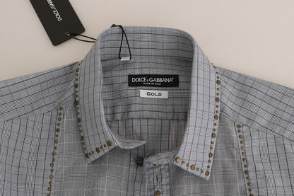 Dolce &amp; Gabbana Grau kariertes GOLD Slim Fit-Hemd aus Baumwolle