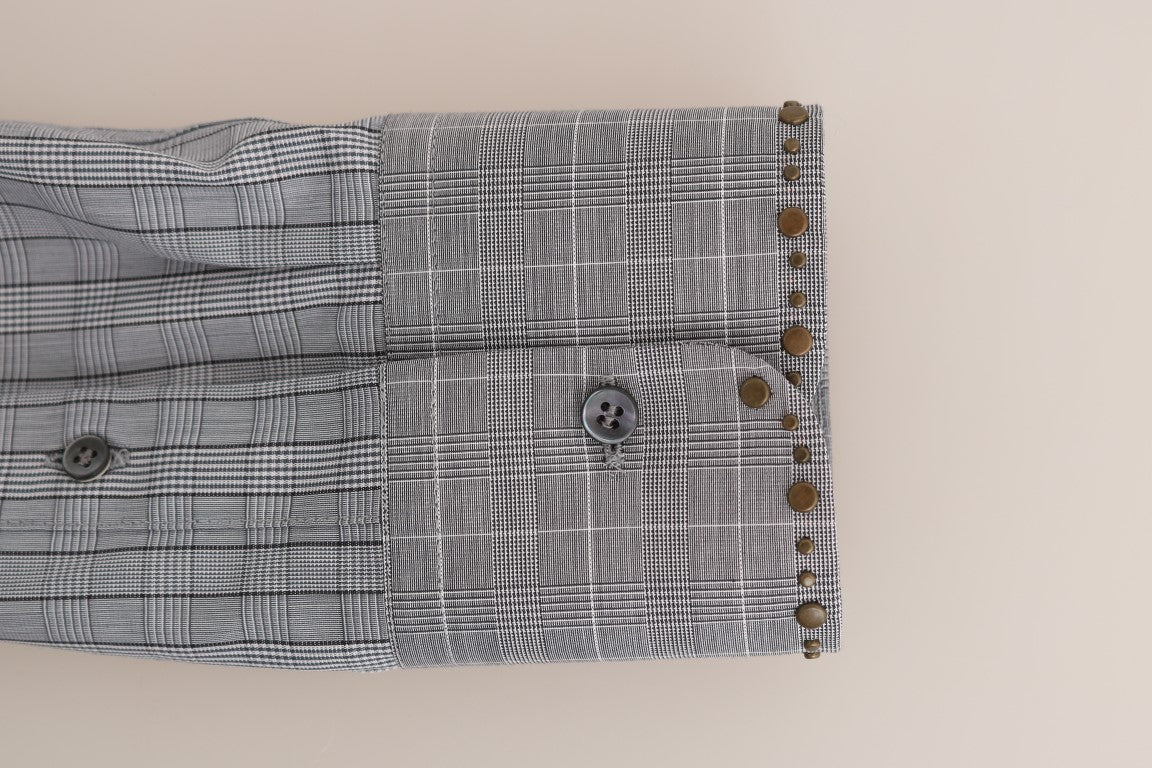 Dolce &amp; Gabbana Grau kariertes GOLD Slim Fit-Hemd aus Baumwolle
