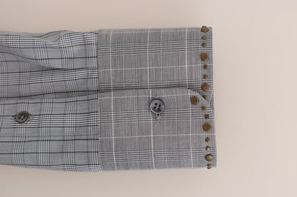 Dolce &amp; Gabbana Grau kariertes GOLD Slim Fit-Hemd aus Baumwolle