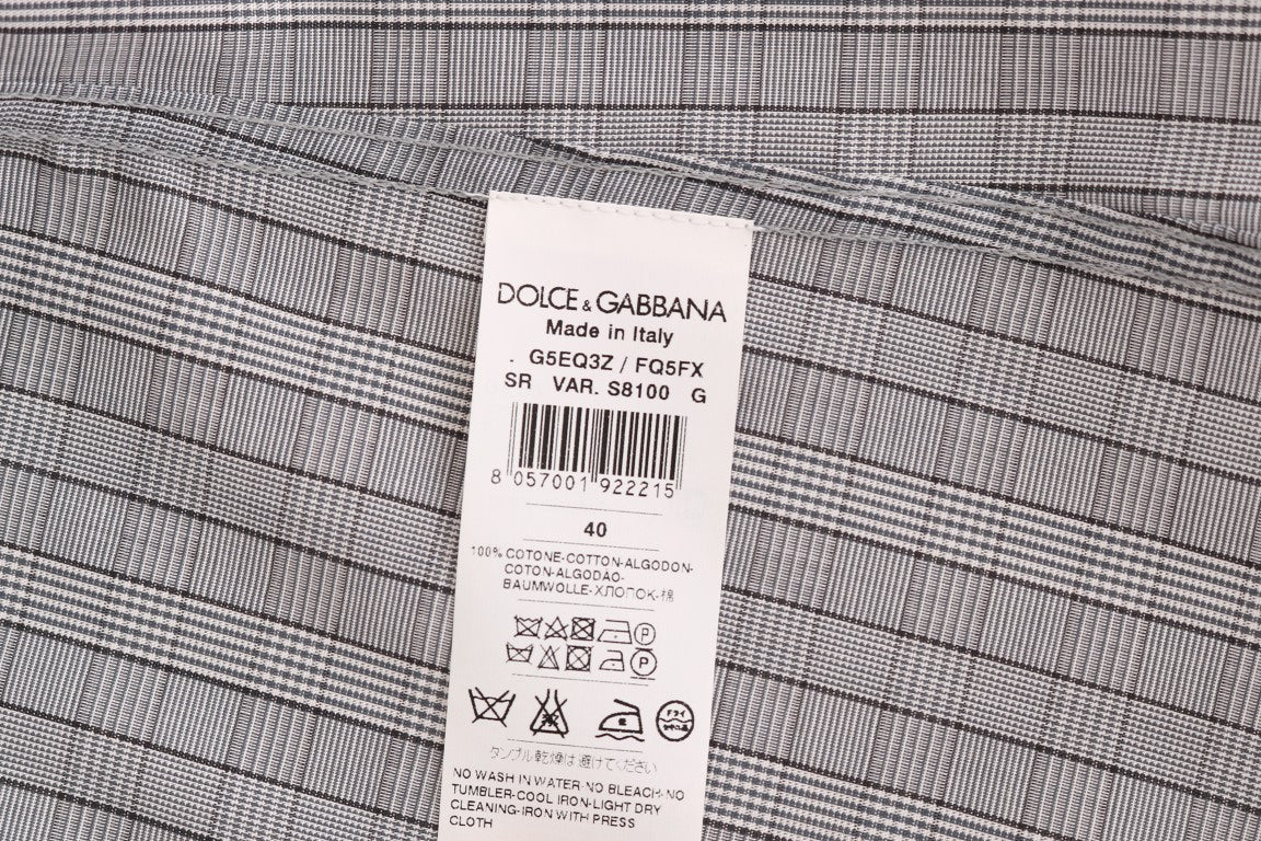 Dolce &amp; Gabbana Grau kariertes GOLD Slim Fit-Hemd aus Baumwolle