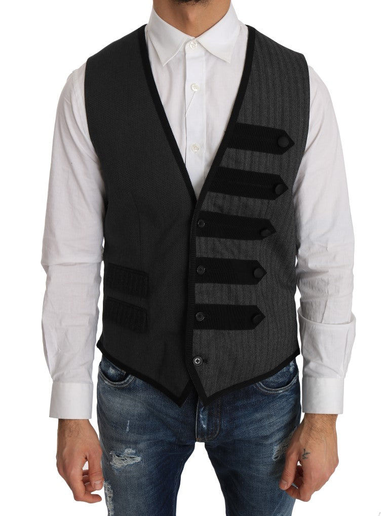 Dolce &amp; Gabbana – Schmale Weste aus grauer Wolle mit Muster