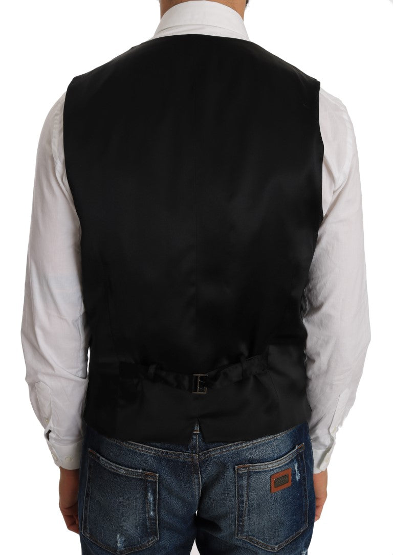 Dolce &amp; Gabbana – Schmale Weste aus grauer Wolle mit Muster