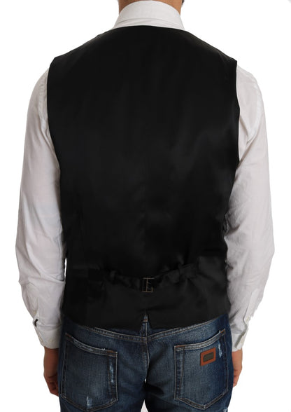 Dolce &amp; Gabbana – Schmale Weste aus grauer Wolle mit Muster