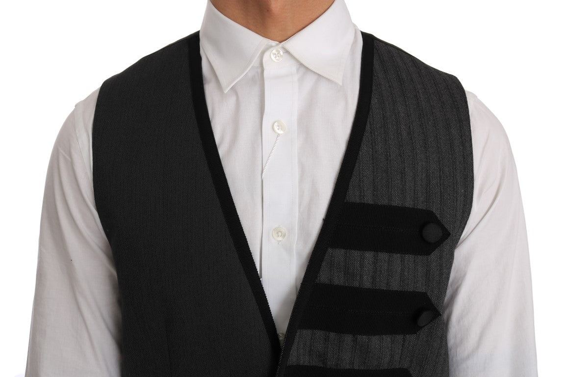 Dolce &amp; Gabbana – Schmale Weste aus grauer Wolle mit Muster