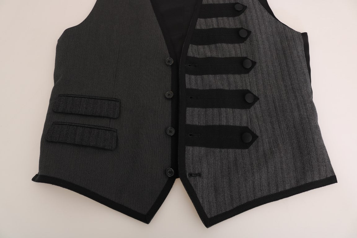 Dolce &amp; Gabbana – Schmale Weste aus grauer Wolle mit Muster