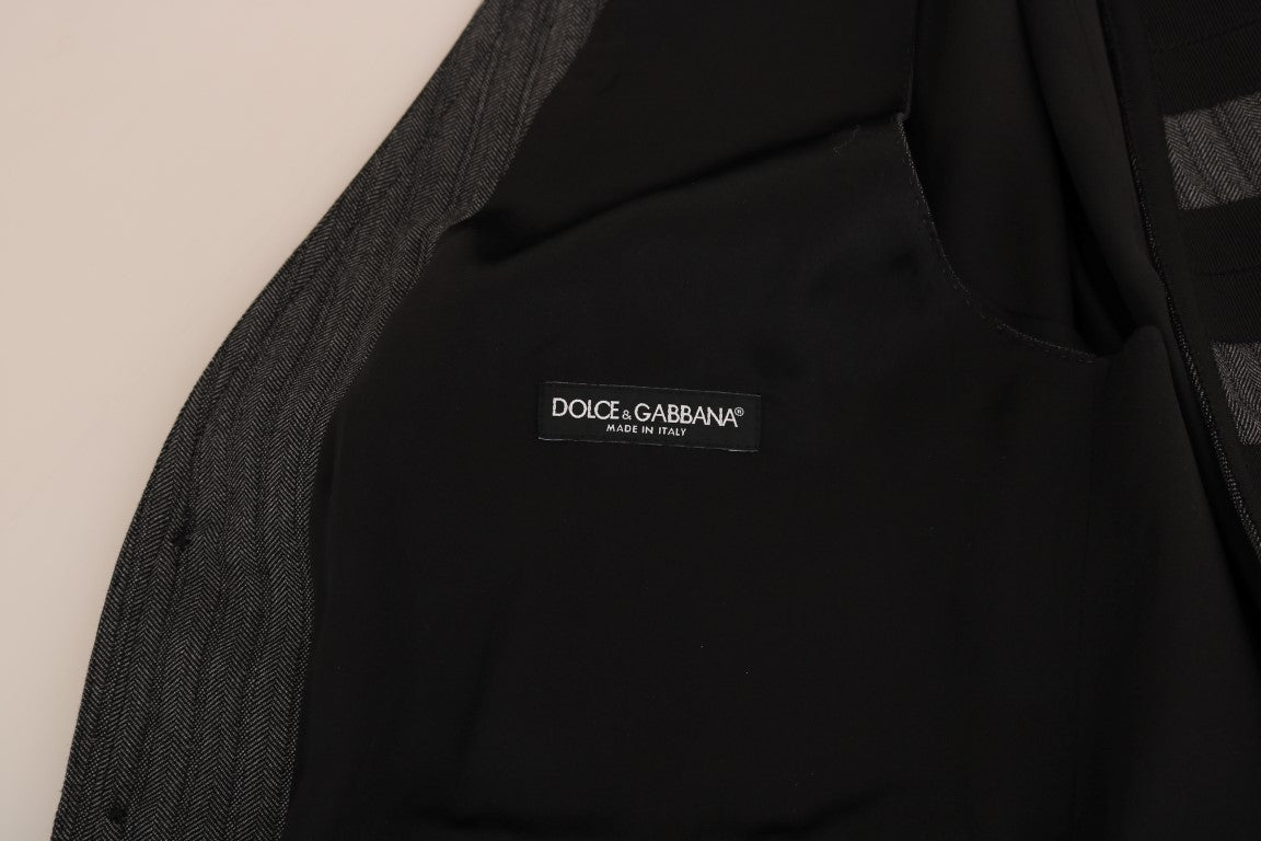 Dolce &amp; Gabbana – Schmale Weste aus grauer Wolle mit Muster