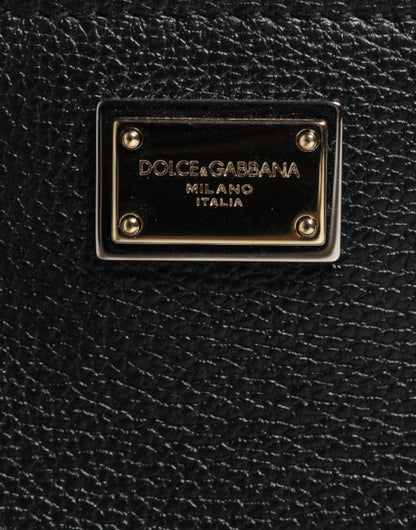 Dolce &amp; Gabbana – Clutch aus schwarzem genarbtem Leder mit Logo-Plakette