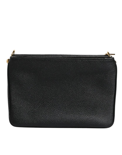 Dolce &amp; Gabbana – Clutch aus schwarzem genarbtem Leder mit Logo-Plakette