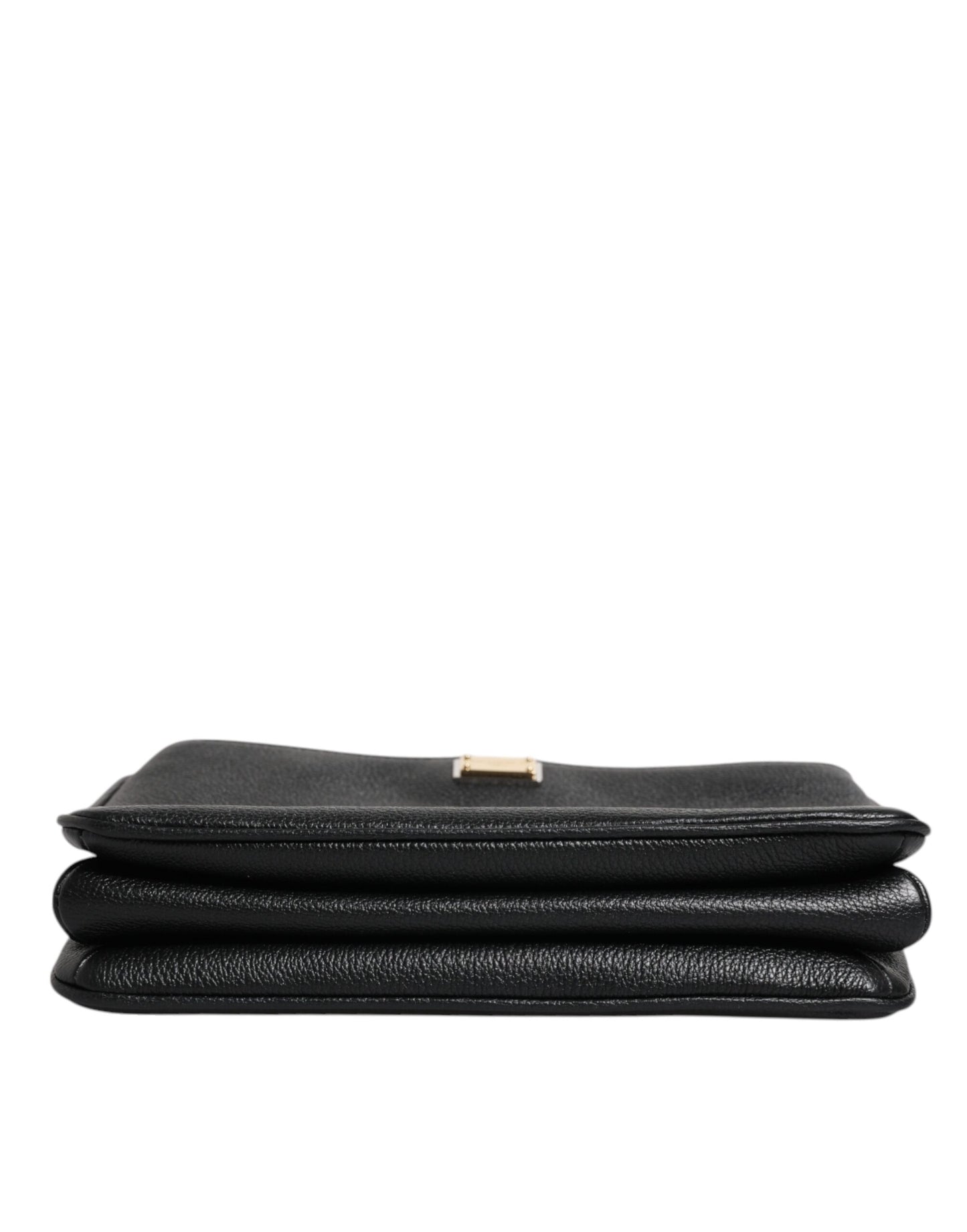 Dolce &amp; Gabbana – Clutch aus schwarzem genarbtem Leder mit Logo-Plakette