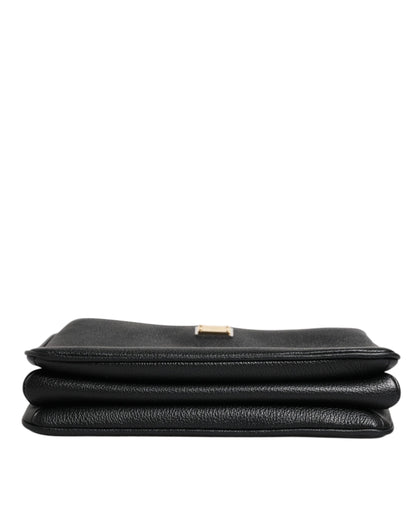 Dolce &amp; Gabbana – Clutch aus schwarzem genarbtem Leder mit Logo-Plakette
