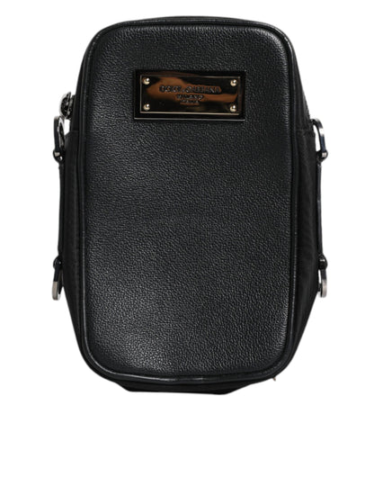 Dolce &amp; Gabbana – Clutch aus schwarzem genarbtem Leder mit Logo-Plakette