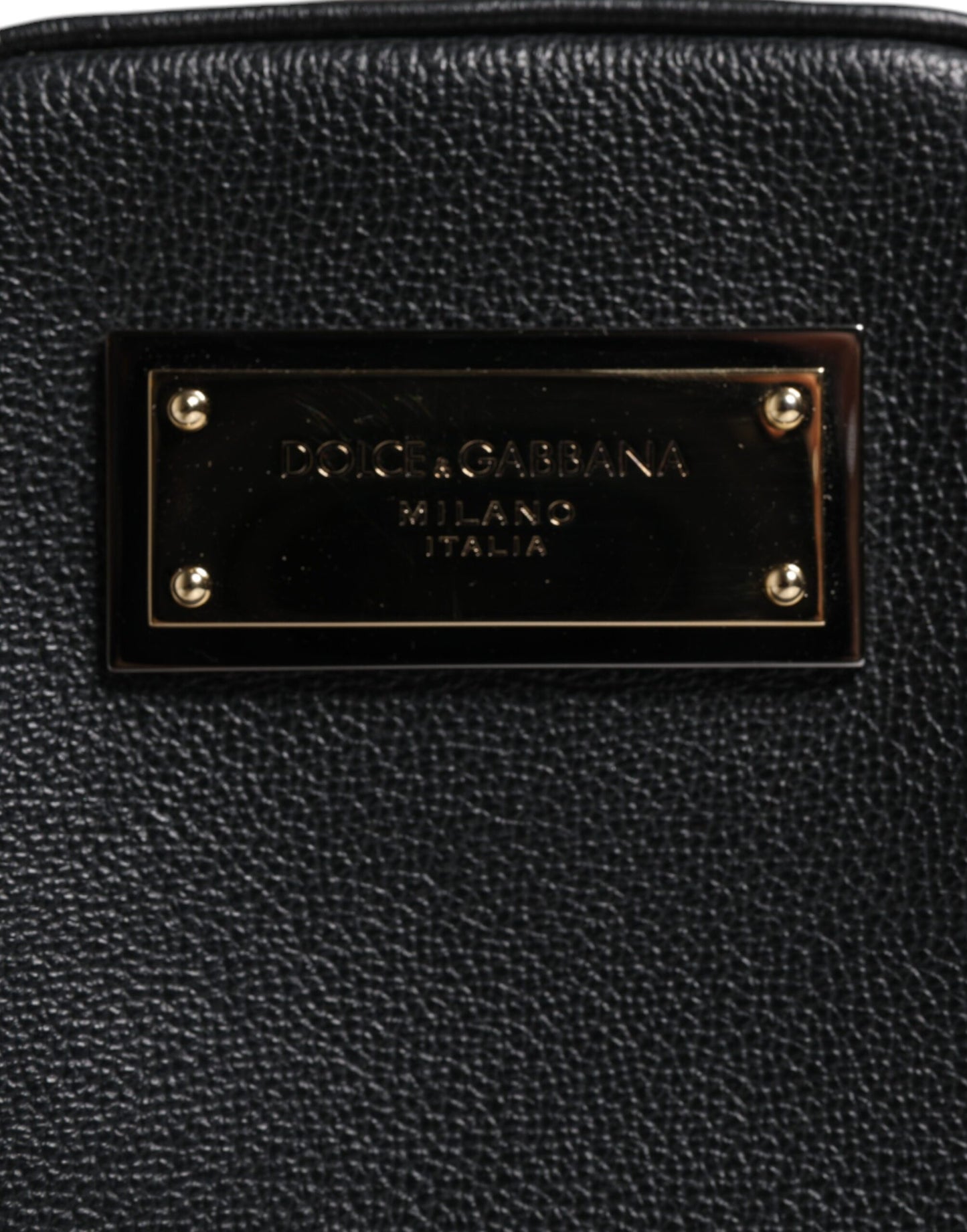 Dolce &amp; Gabbana – Clutch aus schwarzem genarbtem Leder mit Logo-Plakette