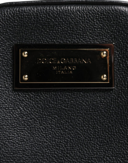 Dolce &amp; Gabbana – Clutch aus schwarzem genarbtem Leder mit Logo-Plakette