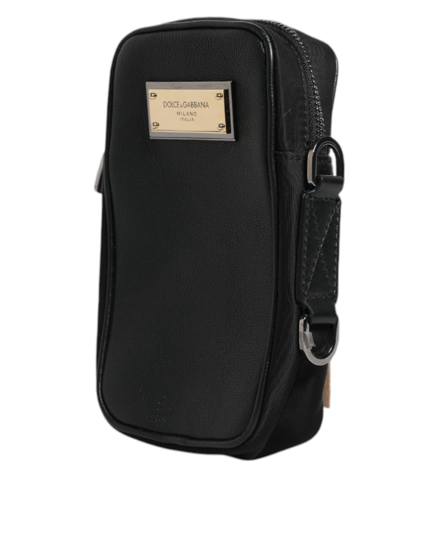 Dolce &amp; Gabbana – Clutch aus schwarzem genarbtem Leder mit Logo-Plakette