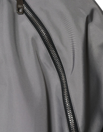 Dolce &amp; Gabbana Graue Polyester-Kapuzenjacke für Herren mit durchgehendem Reißverschluss