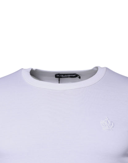 Dolce &amp; Gabbana – Weißer Pullover mit Krone und Rundhalsausschnitt aus Baumwolle