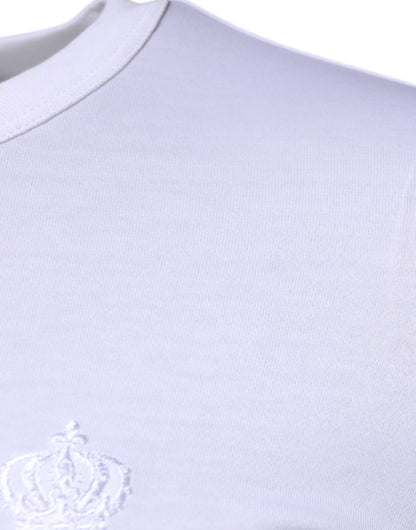 Dolce &amp; Gabbana – Weißer Pullover mit Krone und Rundhalsausschnitt aus Baumwolle