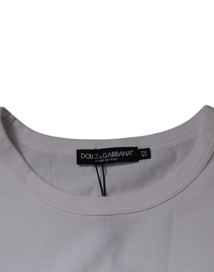 Dolce &amp; Gabbana – Weißes Baumwoll-T-Shirt mit Rundhalsausschnitt und Logoprägung