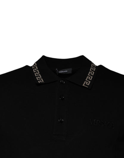Versace – Schwarzes Poloshirt aus Viskose mit Kragen und kurzen Ärmeln