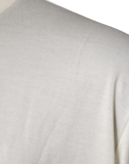 Dolce &amp; Gabbana – Kurzärmliges T-Shirt aus Seide mit Rundhalsausschnitt in Off-White